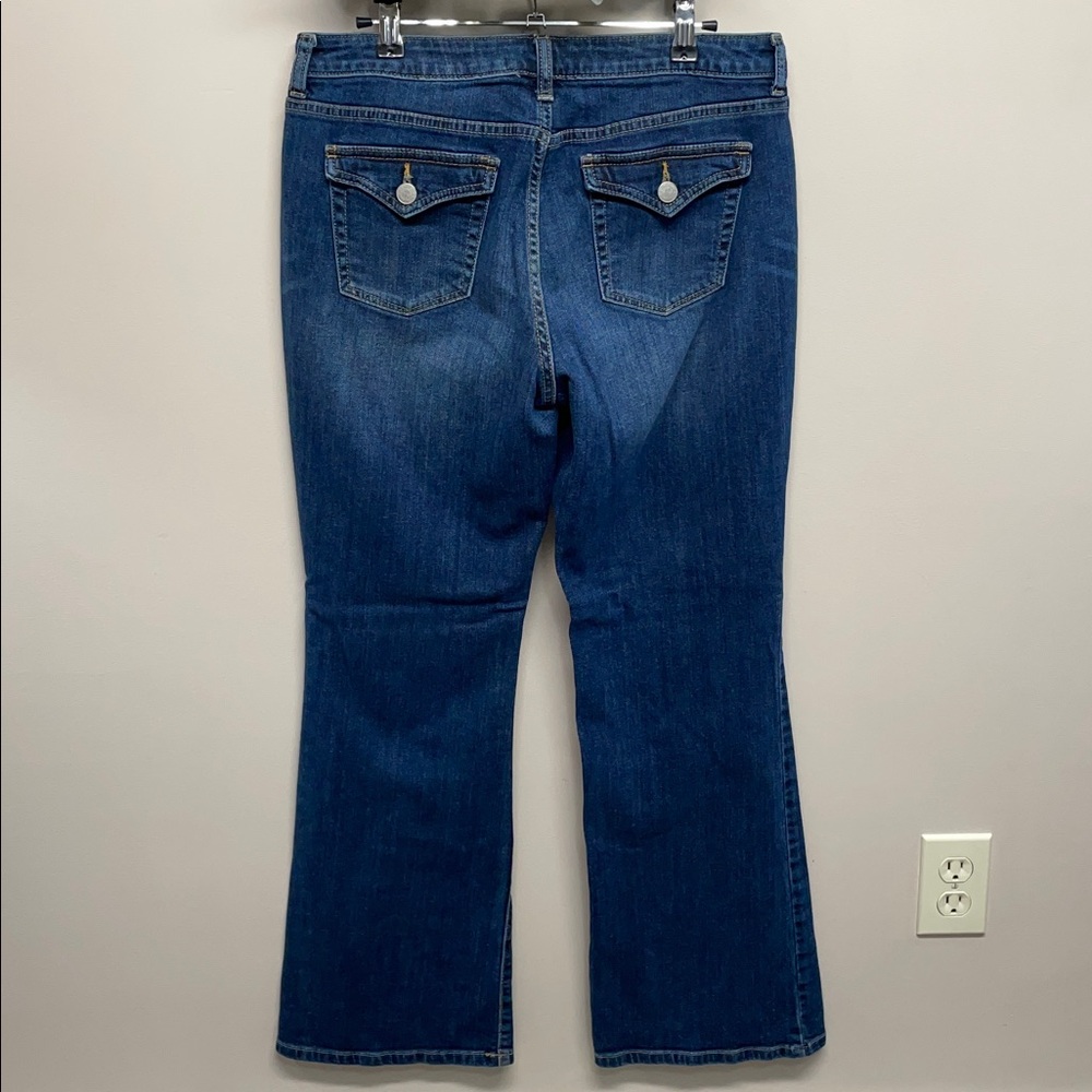 Jennifer Lopez Mid Rise Boot Cut Flap Pocket Rhinestone Button Denim Jeans 10